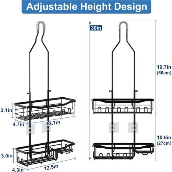 Upgraded Extended Length Shower Organizer with Hooks, Rustproof Shampoo Soap - Picture 2 of 14